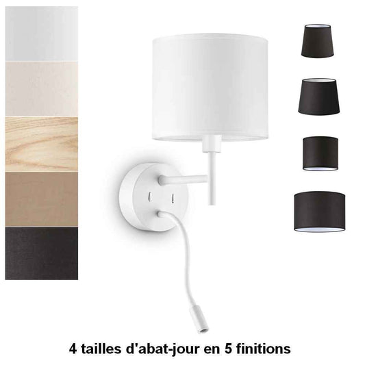 Applique liseuse blanche SET-UP premium fabriquée en acier, tissu ignifugé et PVC. Éclairage modulable, économique et durable pour un confort visuel optimal. 