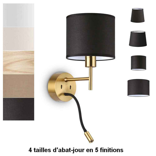 Applique liseuse premium laiton SET-UP en métal plaqué avec abat-jour ignifugé. Luminosité flexible et design personnalisable.