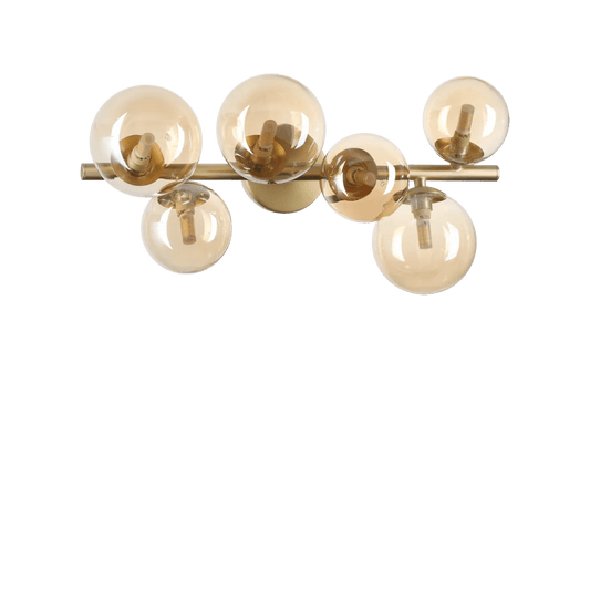 Plafonnier PERLAGE PL6 laiton diffuseurs ambré - Éclairez élégamment avec 6 sphères en verre ambré. Installation murale possible. 