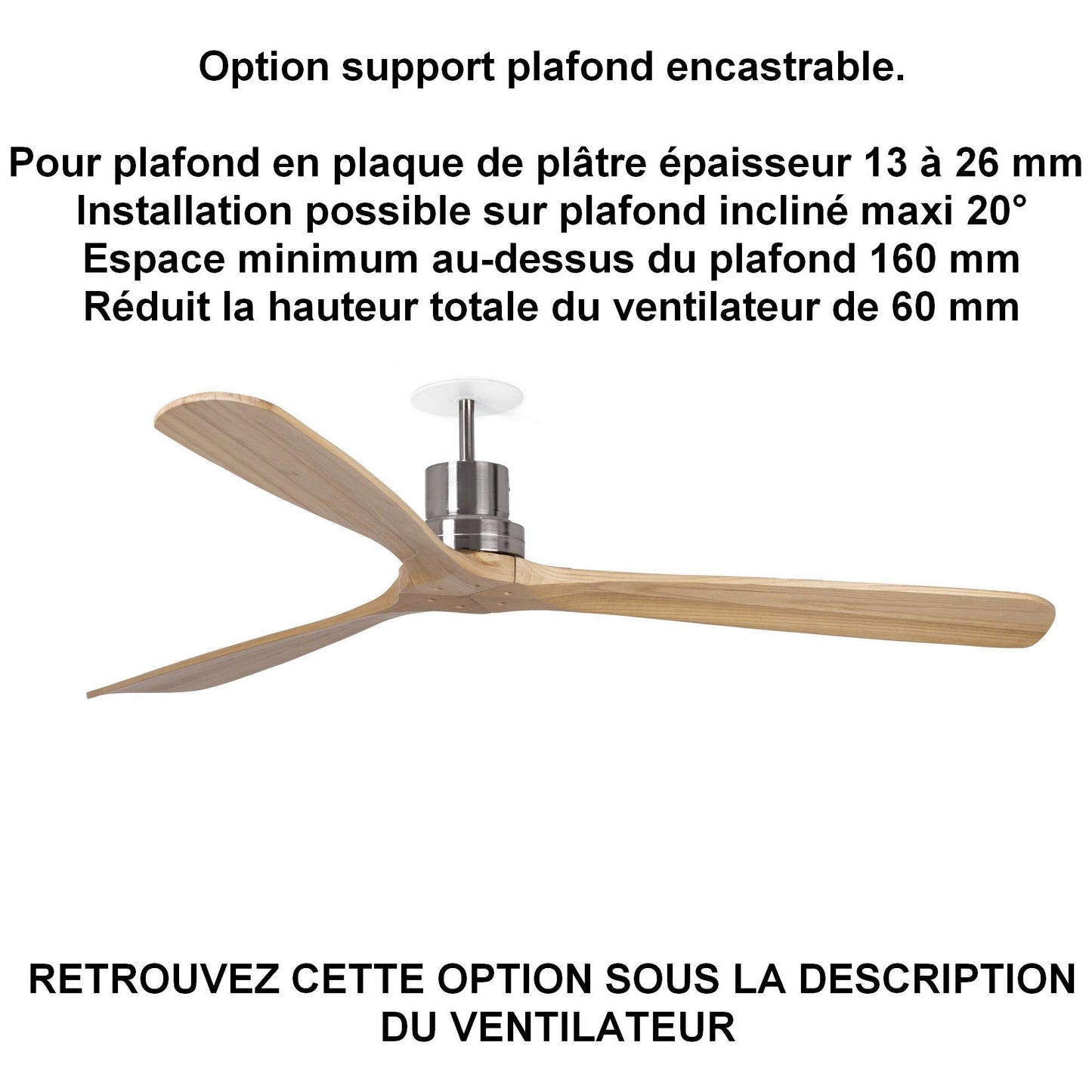 ventilateur de plafond LANTAU pin massif pour plafond ba13