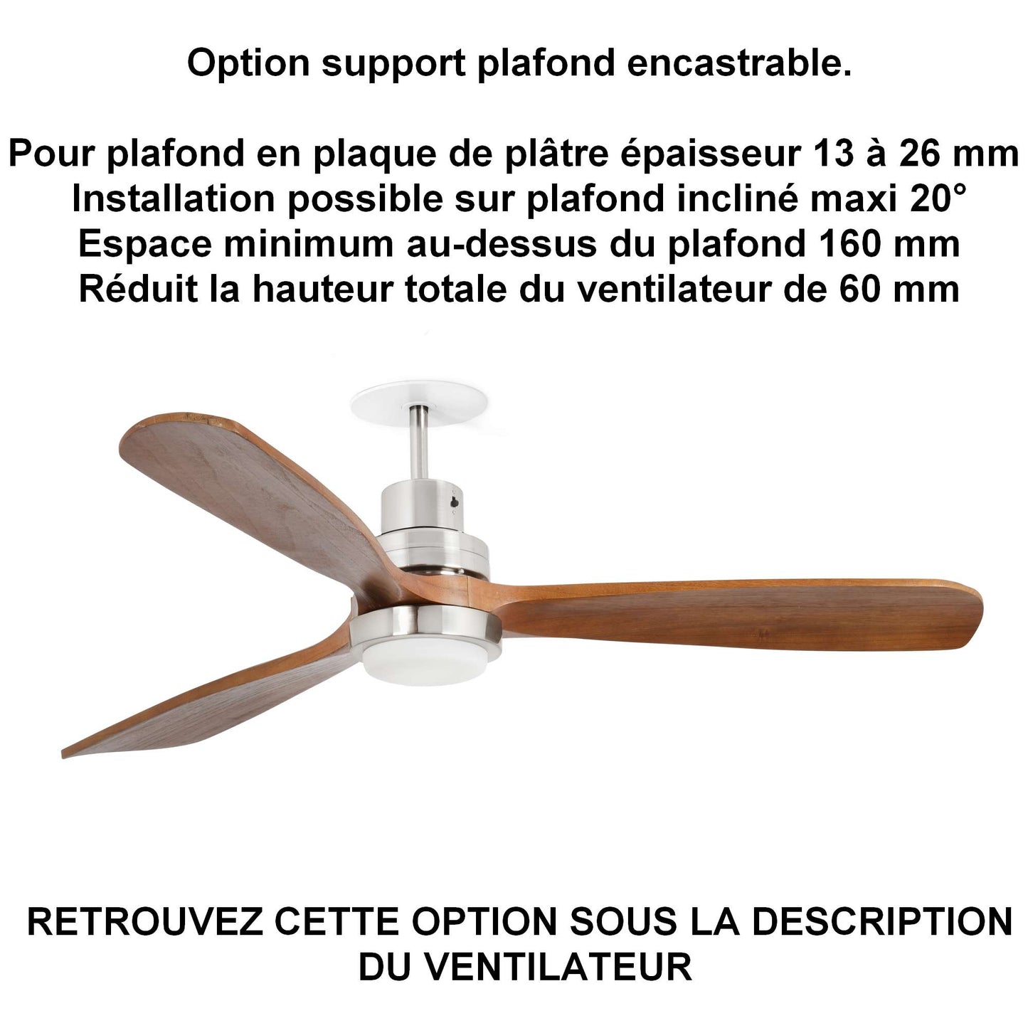 ventilateur de plafond LANTAU LED pales noyer pour plafond ba13