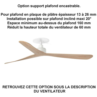 Ventilateur de plafond ROCKER Ø 1320 mm blanc pales frêne support encastrable