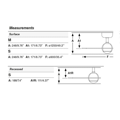 Dimensions Ventilateur de plafond SFERA Ø 900 mm noir