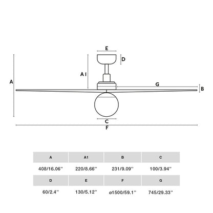 Ventilateur de plafond avec lampe KLIM-L Ø 1500 mm noir pales chêne clair