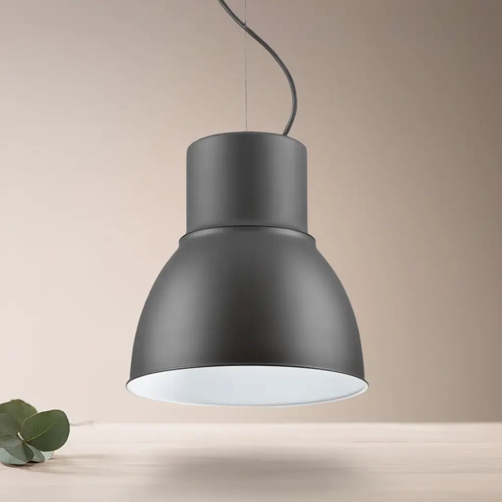 Vue d'ensemble de la suspension Breeze Ø465 noir E27 : design gris foncé, intérieur blanc émaillé