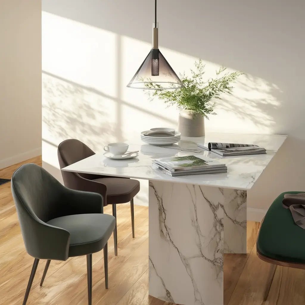 Suspension EMPIRE Cono en situation dans dans un coin repas. Suspendez votre décoration avec élégance