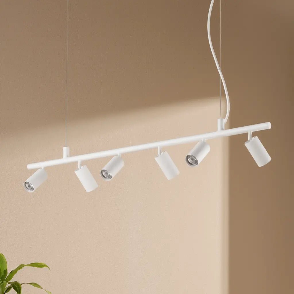 Détail Suspension DYNAMITE SP6 blanche : design contemporain, 6 spots LED orientables