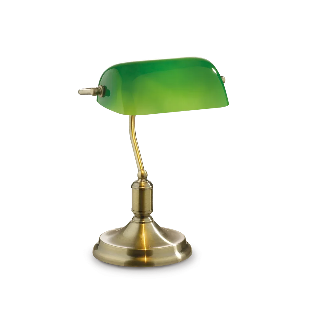 Lampe de banquier premium Lampe de bureau LAWYER bronze faite avec une structure en métal finition bronze et diffuseur en verre soufflé. Éclairez votre bureau avec style.