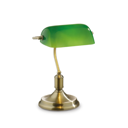 Lampe de banquier premium Lampe de bureau LAWYER bronze faite avec une structure en métal finition bronze et diffuseur en verre soufflé. Éclairez votre bureau avec style.