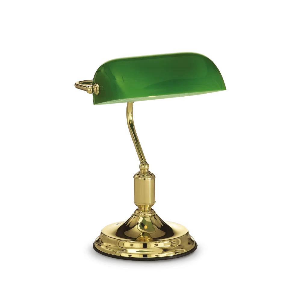 Lampe de banquier premium Lampe de bureau LAWYER laiton faite avec une structure métal finition laiton. Illuminez votre espace avec style.