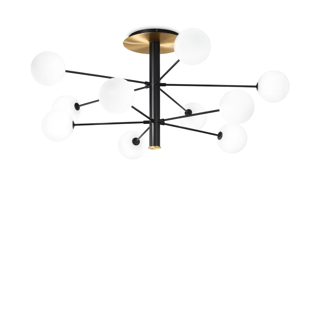 Plafonnier COSMOPOLITAN dix lampes - Éclairez élégamment votre intérieur avec une structure métal et diffuseurs verre soufflé. Design moderne et durable