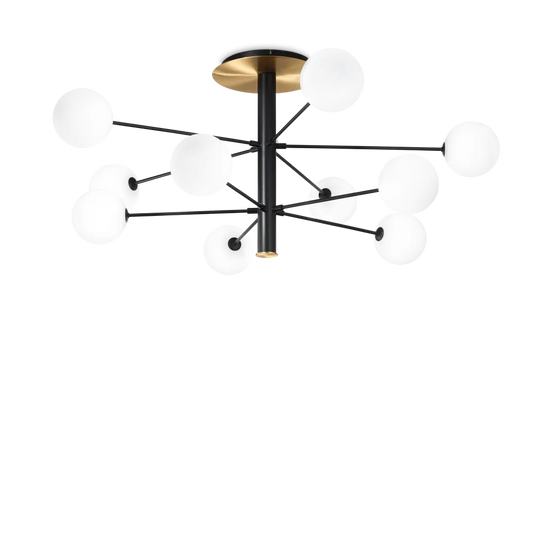 Plafonnier COSMOPOLITAN dix lampes - Éclairez élégamment votre intérieur avec une structure métal et diffuseurs verre soufflé. Design moderne et durable