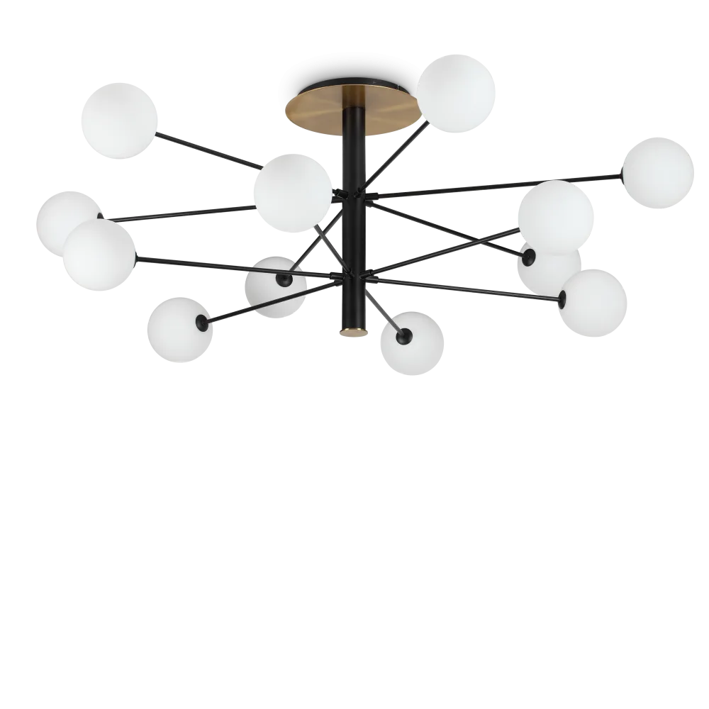 Plafonnier COSMOPOLITAN douze lampes - Éclairez votre intérieur avec 12 LED économes en énergie. Design élégant en métal et verre soufflé.