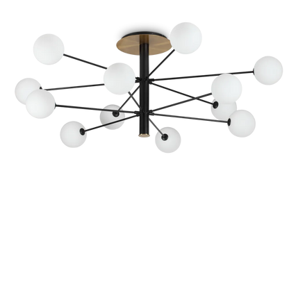 Plafonnier COSMOPOLITAN douze lampes - Éclairez votre intérieur avec 12 LED économes en énergie. Design élégant en métal et verre soufflé.