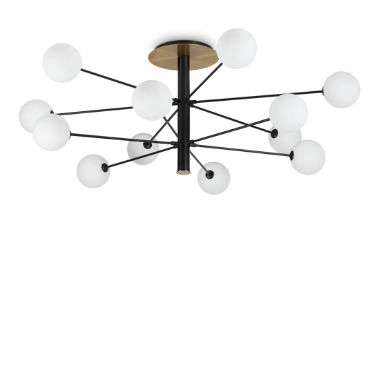 Plafonnier COSMOPOLITAN douze lampes - Éclairez votre intérieur avec 12 LED économes en énergie. Design élégant en métal et verre soufflé.