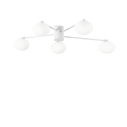 Plafonnier HERMES cinq lampes Ø 90 blanc - Apportez une lumière élégante avec sa structure métal blanc et ses cinq diffuseurs en verre soufflé. Plafonnier design, lampe de plafond pratique.