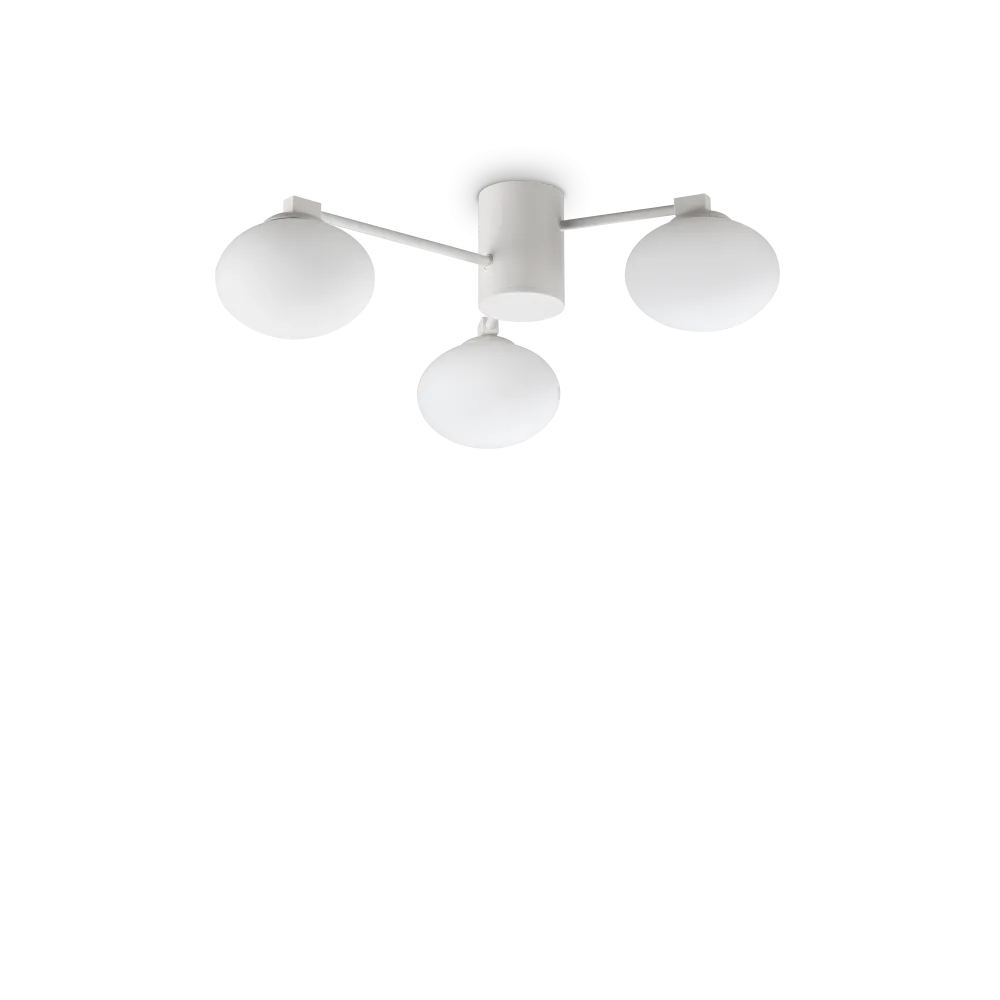 Plafonnier HERMES 3 lampes Ø 60 blanc - Éclairage élégant avec 3 diffuseurs en verre dépoli. Structure métal blanc durable. Plafonnier idéal!