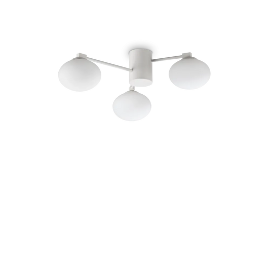 Plafonnier HERMES 3 lampes Ø 60 blanc - Éclairage élégant avec 3 diffuseurs en verre dépoli. Structure métal blanc durable. Plafonnier idéal!