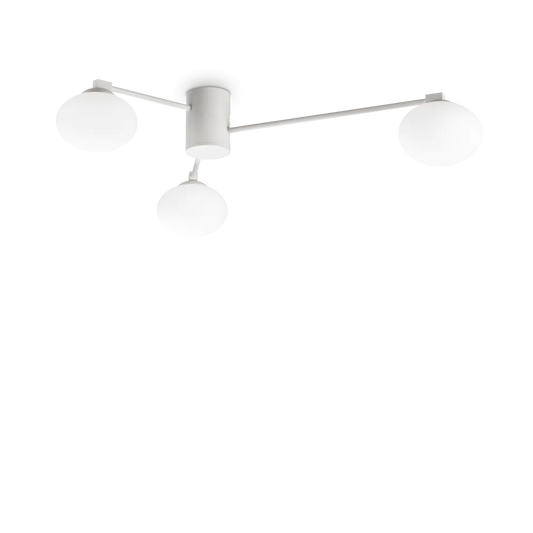 Plafonnier HERMES 3 lampes Ø 90 blanc - Éclairez votre intérieur avec ce plafonnier design en métal blanc. Trois diffuseurs en verre pour une lumière douce.