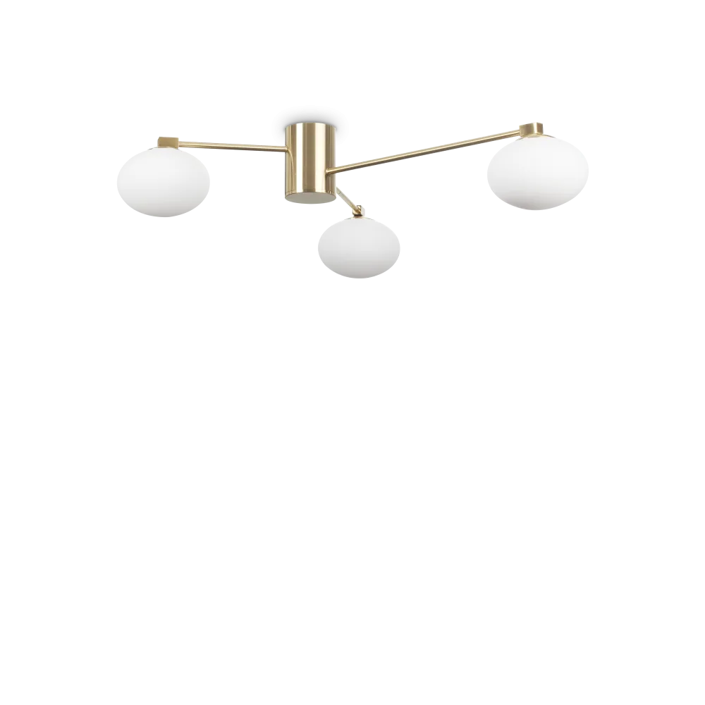 Plafonnier HERMES 3 lampes Ø 90 laiton - Éclairez votre intérieur avec style grâce à sa structure en métal finition laiton. Trois diffuseurs en verre dépoli.