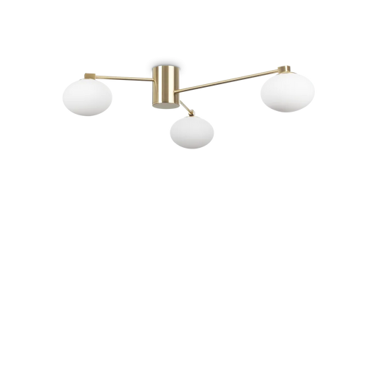 Plafonnier HERMES 3 lampes Ø 90 laiton - Éclairez votre intérieur avec style grâce à sa structure en métal finition laiton. Trois diffuseurs en verre dépoli.