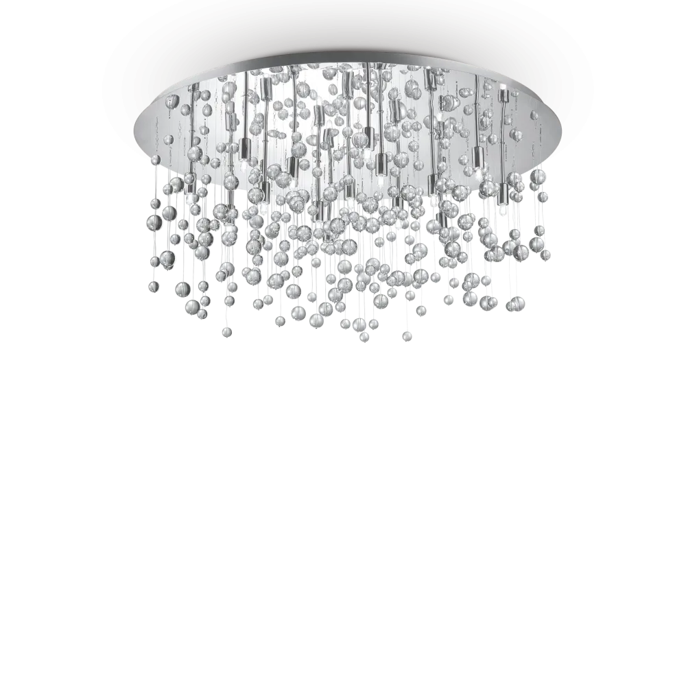 Plafonnier NEVE PL15 chrome et sphères de verre - Plafonnier design avec monture en acier chrome et ampoules dimmables LED. Lampe de plafond élégante.