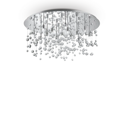 Plafonnier NEVE PL15 chrome et sphères de verre - Plafonnier design avec monture en acier chrome et ampoules dimmables LED. Lampe de plafond élégante.