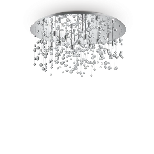 Plafonnier NEVE PL15 chrome et sphères de verre - Plafonnier design avec monture en acier chrome et ampoules dimmables LED. Lampe de plafond élégante.
