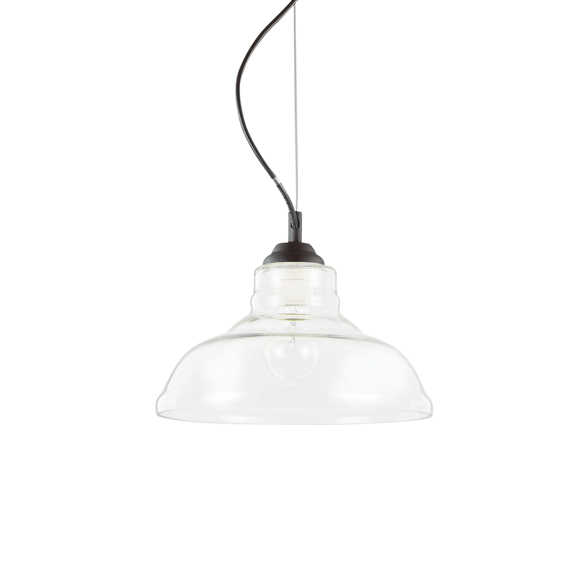 Suspension BISTRO PLATE verre soufflé transparent - Luminaire suspendu élégant avec hauteur ajustable. Monture acier noir garantie 5 ans.