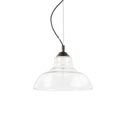 Suspension BISTRO PLATE verre soufflé transparent - Luminaire suspendu élégant avec hauteur ajustable. Monture acier noir garantie 5 ans.