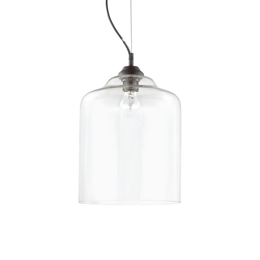 Suspension BISTRO SQUARE verre soufflé transparent - Luminaire suspendu artisanal avec hauteur ajustable pour un éclairage élégant. Idéal pour toute pièce. 