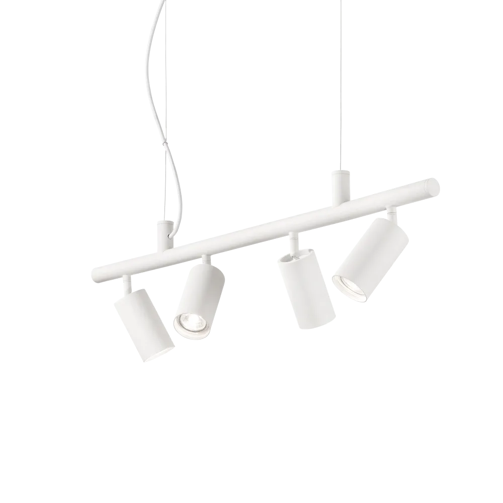 Suspension DYNAMITE SP4 blanche - Profitez d’une hauteur ajustable de 355 à 2105 mm. 4 diffuseurs orientables pour un éclairage sur mesure.
