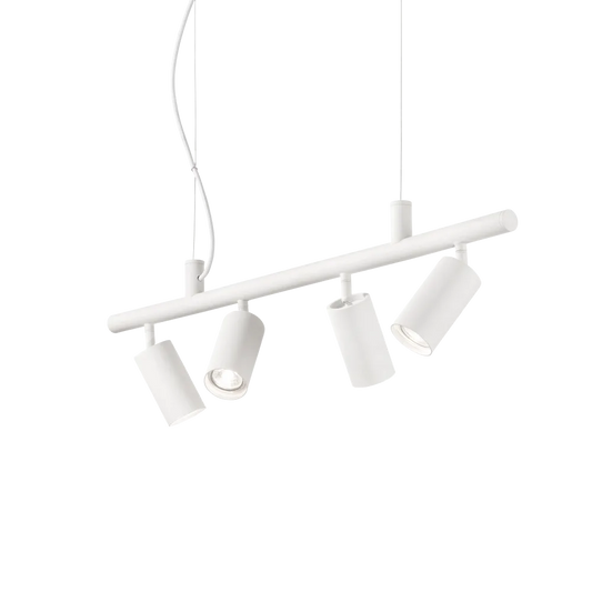 Suspension DYNAMITE SP4 blanche - Profitez d’une hauteur ajustable de 355 à 2105 mm. 4 diffuseurs orientables pour un éclairage sur mesure.