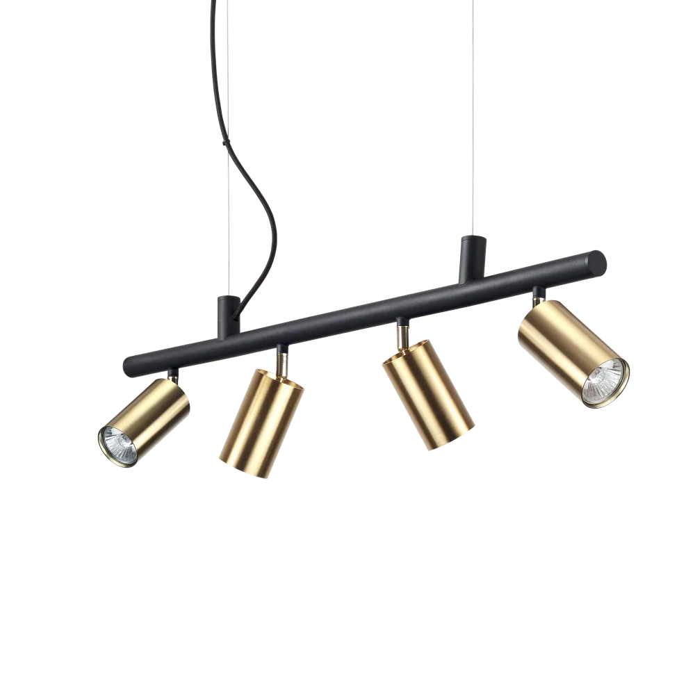 Suspension DYNAMITE SP4 noire et laiton - Suspension design avec diffuseurs orientables finition laiton. Hauteur ajustable pour un éclairage optimal.