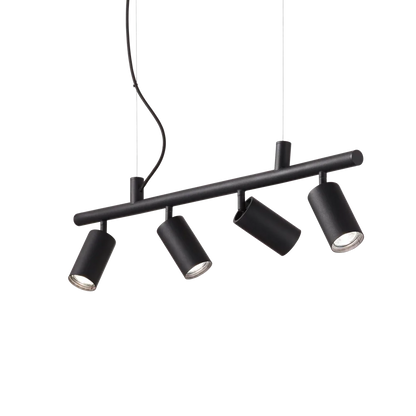 Suspension DYNAMITE SP4 noire - Hauteur ajustable de 355 à 2105 mm pour un éclairage personnalisé. 4 diffuseurs orientables pour plus de style.