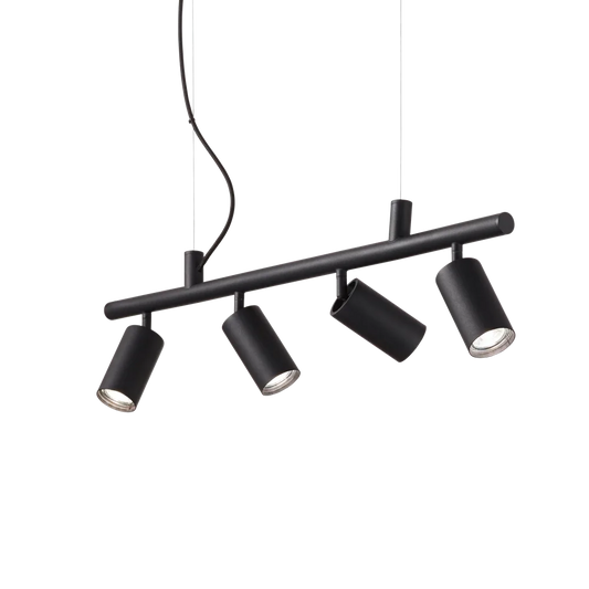 Suspension DYNAMITE SP4 noire - Hauteur ajustable de 355 à 2105 mm pour un éclairage personnalisé. 4 diffuseurs orientables pour plus de style.