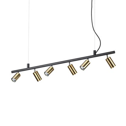 Suspension DYNAMITE SP6 noire et laiton premium fabriquée en métal avec câble en tissu. Profitez d'un éclairage ajustable et moderne.