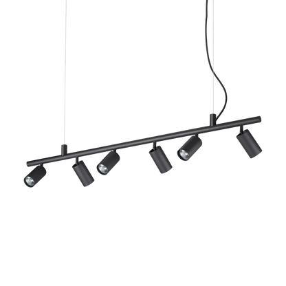 Suspension DYNAMITE SP6 noire - Hauteur ajustable de 355 à 2105 mm pour un éclairage sur mesure. Dotée de 6 diffuseurs orientables.