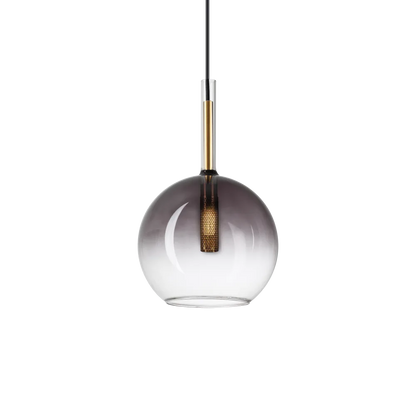 Suspension EMPIRE Sfera - Hauteur ajustable de 515 à 2315 mm pour un éclairage parfait. Structure dorée avec diffuseur en verre gris transparent. 