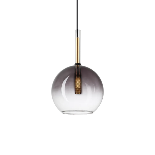 Suspension EMPIRE Sfera - Hauteur ajustable de 515 à 2315 mm pour un éclairage parfait. Structure dorée avec diffuseur en verre gris transparent. 