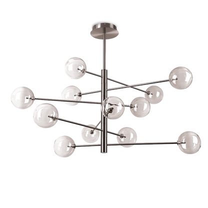 Suspension EQUINOXE 12 verres fumés - Éclairez votre intérieur avec 12 diffuseurs en verre fumé. Structure chrome durable et design élégant