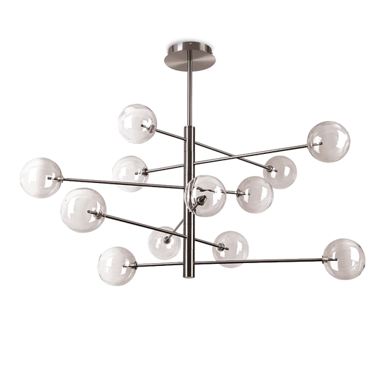 Suspension EQUINOXE 12 verres fumés - Éclairez votre intérieur avec 12 diffuseurs en verre fumé. Structure chrome durable et design élégant