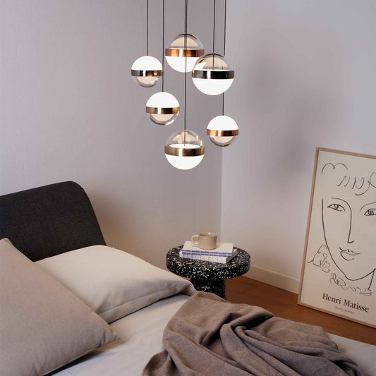 Suspension GALAXY 6 lampes - Éclairage LED puissant et design élégant. Hauteur ajustable pour une ambiance parfaite.