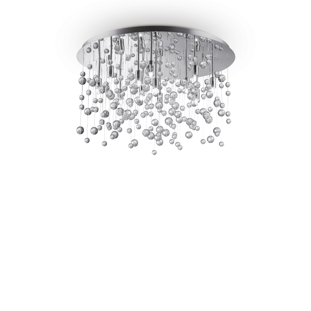 Suspension NEVE PL12 chrome et sphères de verre - Plafonnier design avec monture chrome pour une lumière élégante.