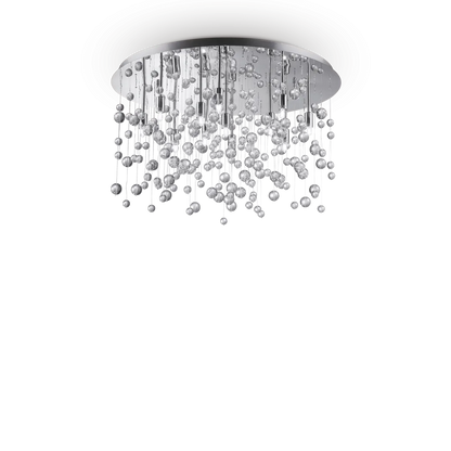 Suspension NEVE PL12 chrome et sphères de verre - Plafonnier design avec monture chrome pour une lumière élégante.