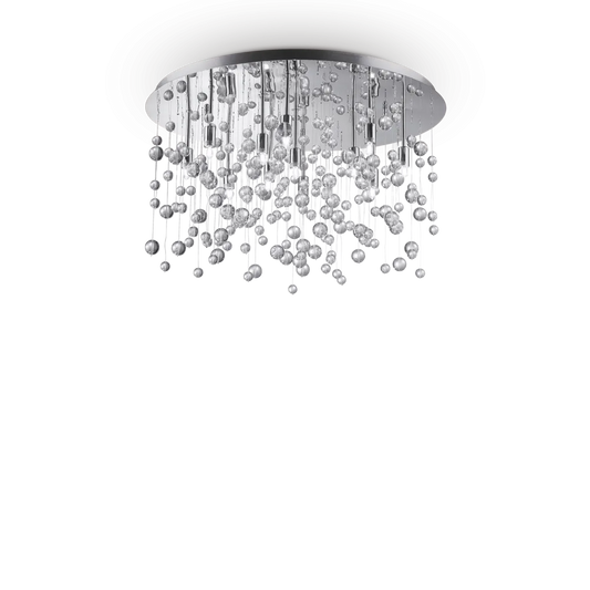 Suspension NEVE PL12 chrome et sphères de verre - Plafonnier design avec monture chrome pour une lumière élégante.