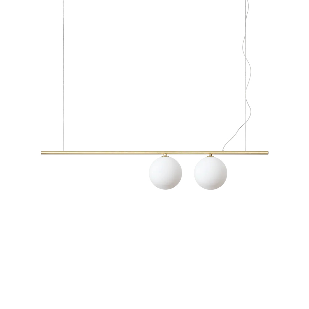 Suspension PERLINE laiton deux lampes - Apportez une lumière élégante et réglable avec cette suspension en laiton mat. Diffuseurs verre blanc dépoli.