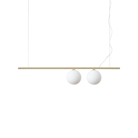 Suspension PERLINE laiton deux lampes - Apportez une lumière élégante et réglable avec cette suspension en laiton mat. Diffuseurs verre blanc dépoli.