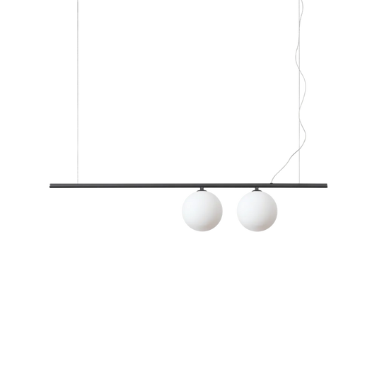 Suspension PERLINE noire deux lampes - Hauteur ajustable de 420 à 2200 mm pour un éclairage personnalisé. Diffuseurs en verre dépoli élégants.