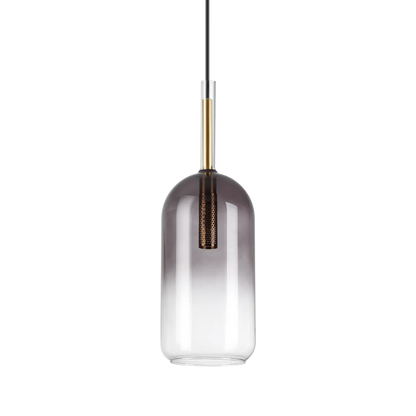 Suspension EMPIRE Cilindro - Hauteur ajustable pour un éclairage personnalisé. Finition dorée élégante avec diffuseur en verre gris.